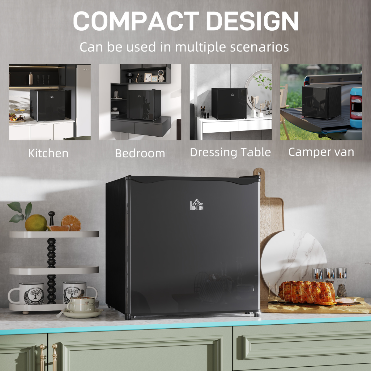 HOMCOM 46L Counter Top Fridge with Chiller Box Mini Fridge for Bedrooms Black