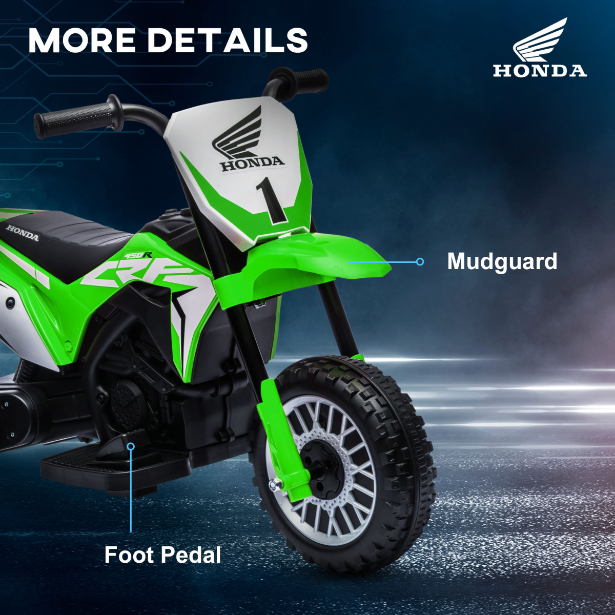 HOMCOM Honda CRF450RL Licensed 6V Kids Electric Motorbike with Horn - Green