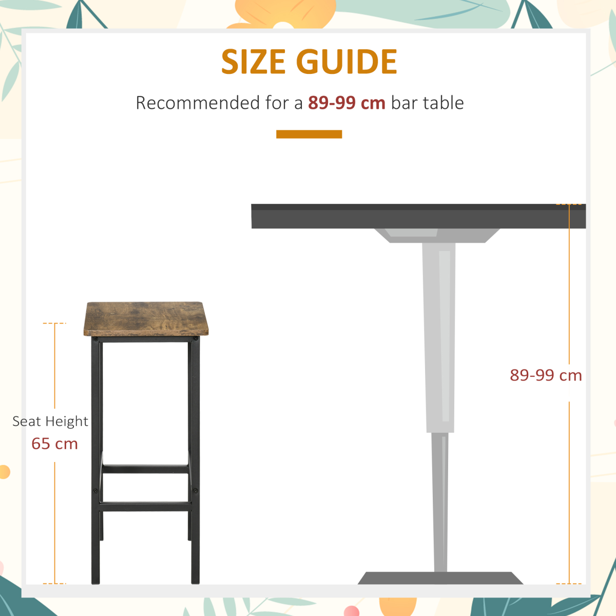 Set of 2 Kitchen Breakfast Bar Chairs with Footrest, Rustic Brown