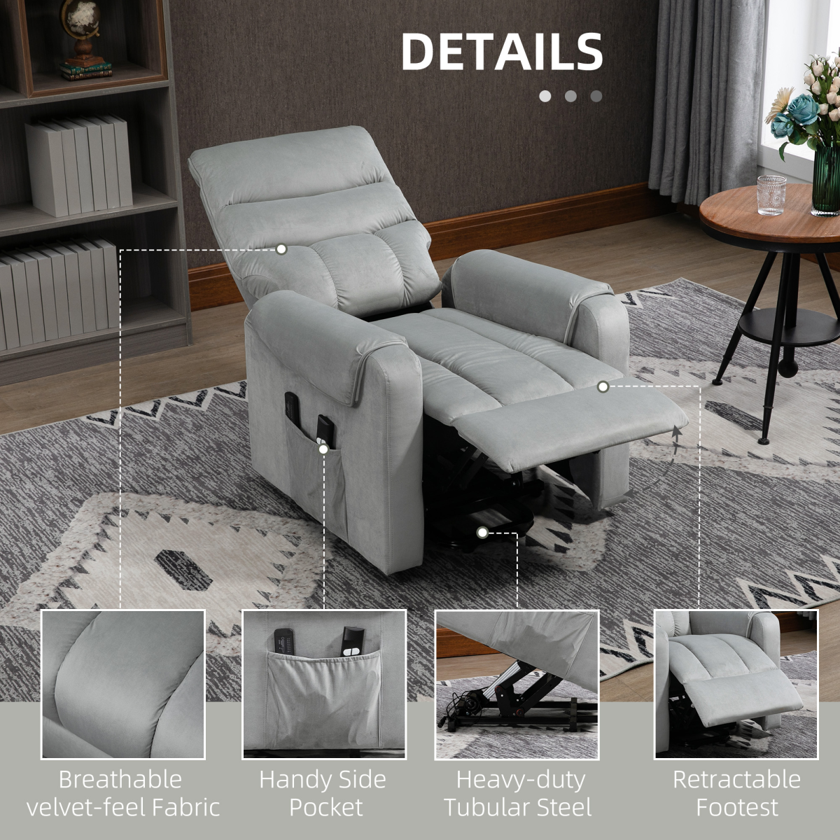 HOMCOM Power Lift Chair, Rise and Recliner Chair with Remote Control, Grey