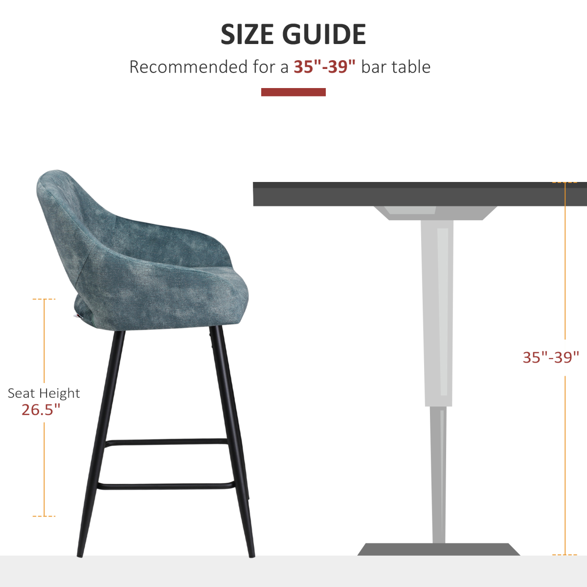 Bar Stools Set of 2, Velvet-Touch Fabric Counter Height Bar Chairs Blue HOMCOM