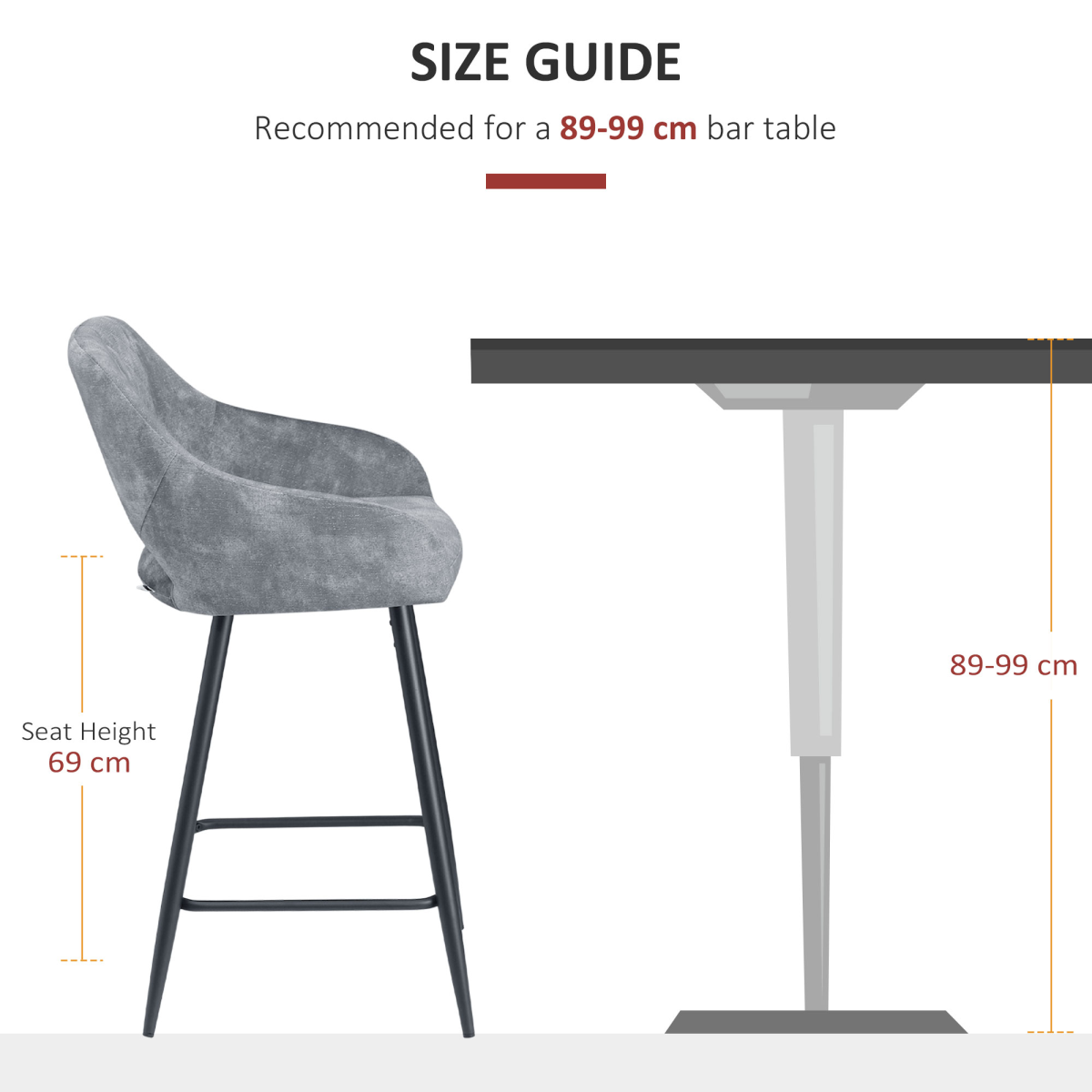 HOMCOM Bar Stools Set of 2, Velvet-Touch Fabric Counter Height Bar Chairs Grey