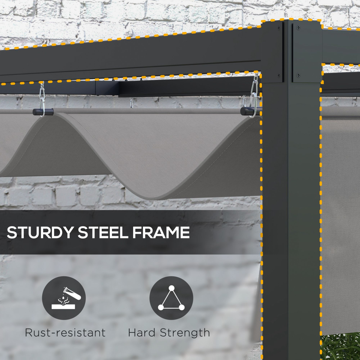 Outsunny 2 x 3(m) Wall Mounted Pergola with Retractable Sun Shade Canopy