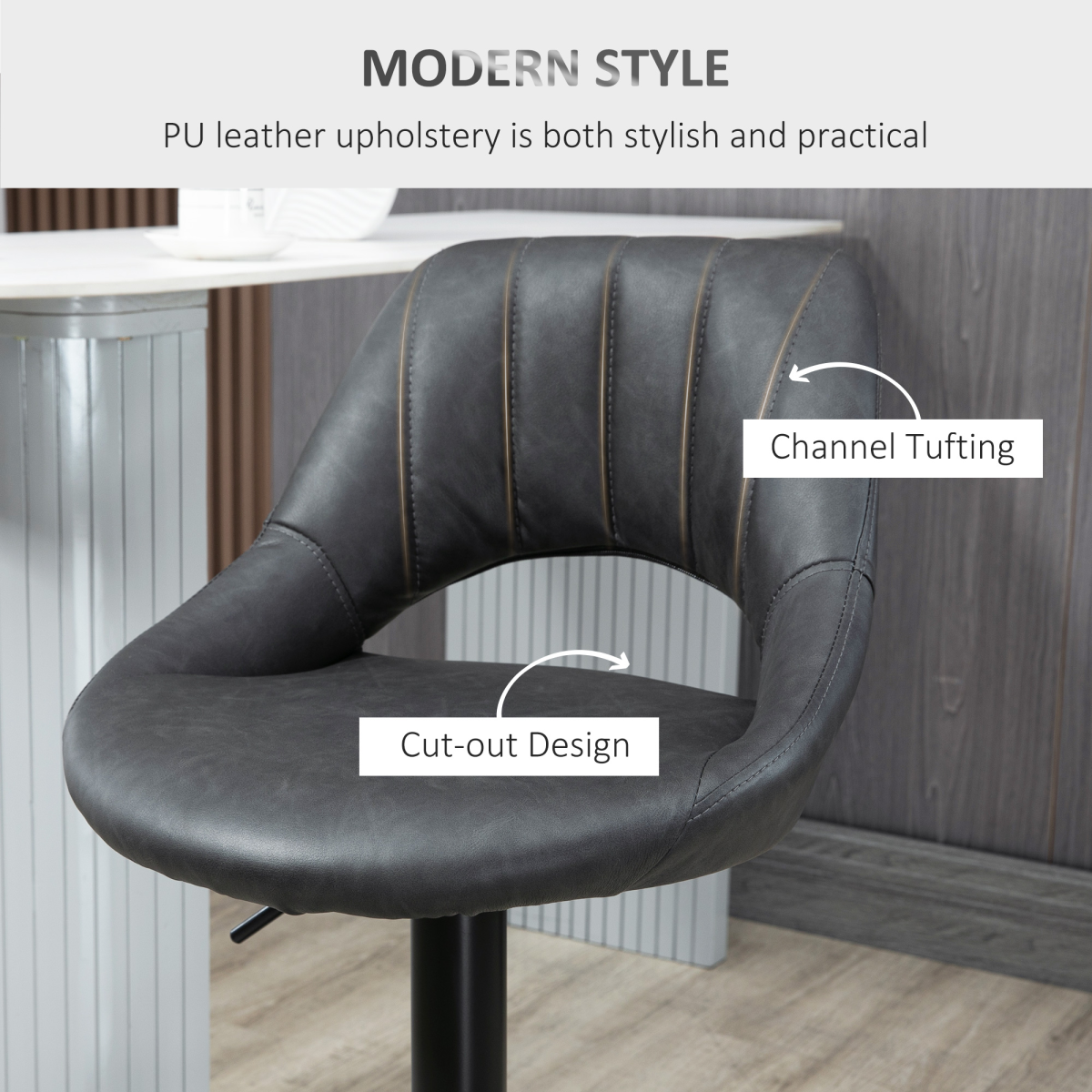 Barstools Set of 2 Adjustable Swivel Height PU Leather Counter Chairs Footrest