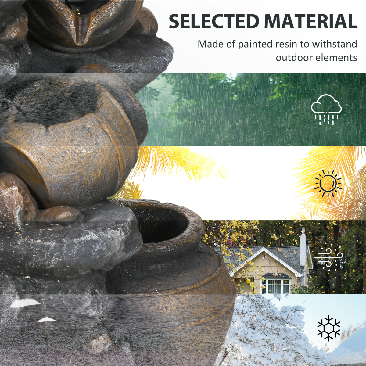 Outsunny Solar Water Feature with LED Lights and Pump 4 Tier Water Fountain