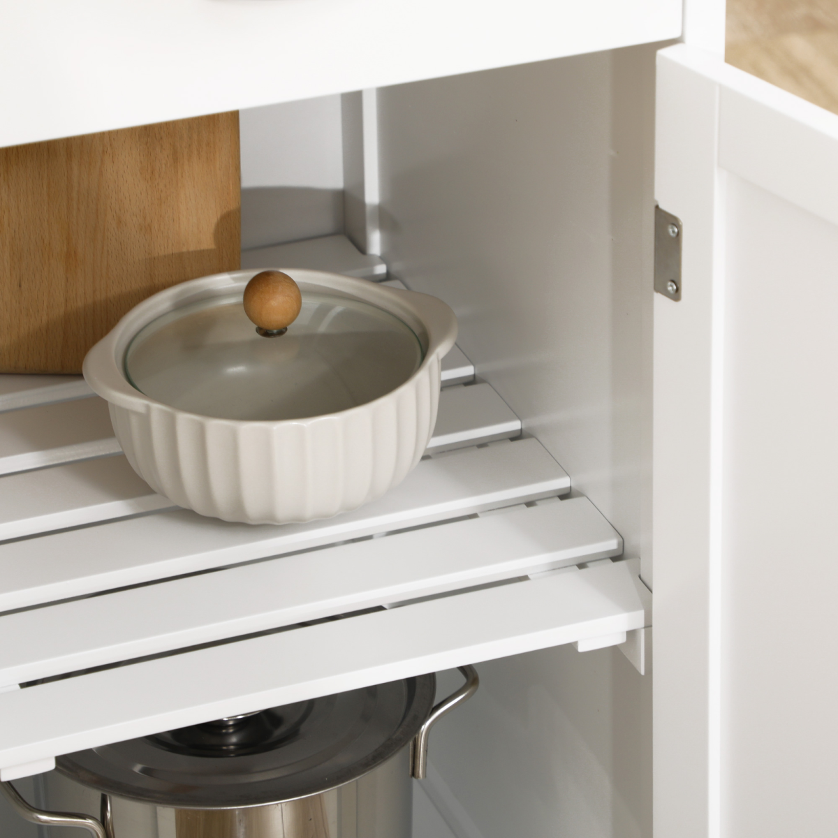 Kitchen Trolley Utility Cart on Wheels with Wine Rack, Drawer, Open Shelf White