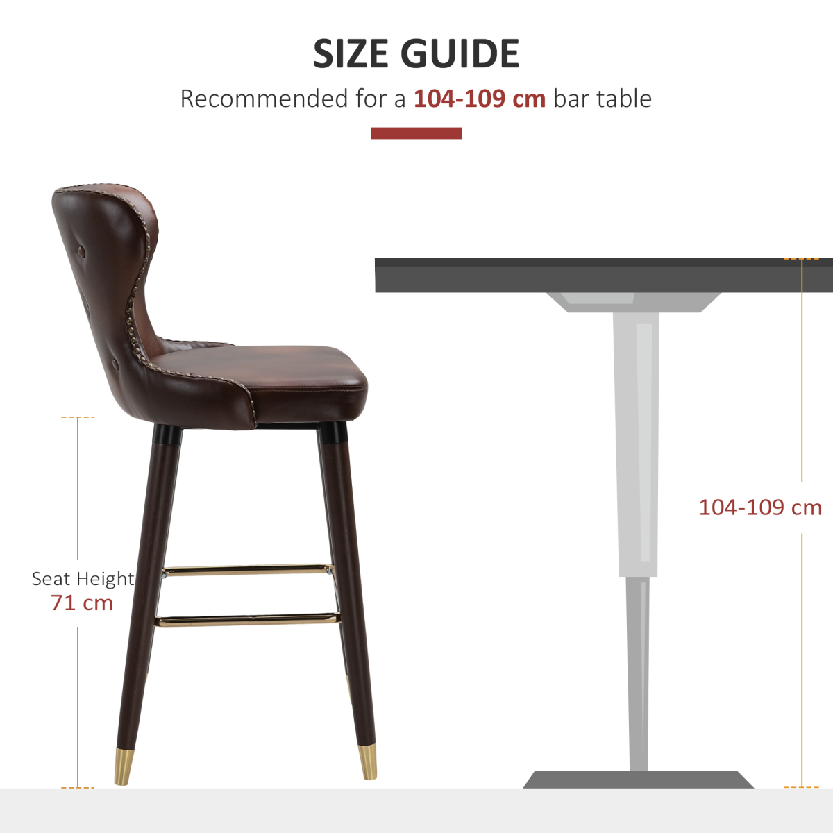 2 Pieces Home Luxury Bar Chair Stool, PU Leather European Style, Brown