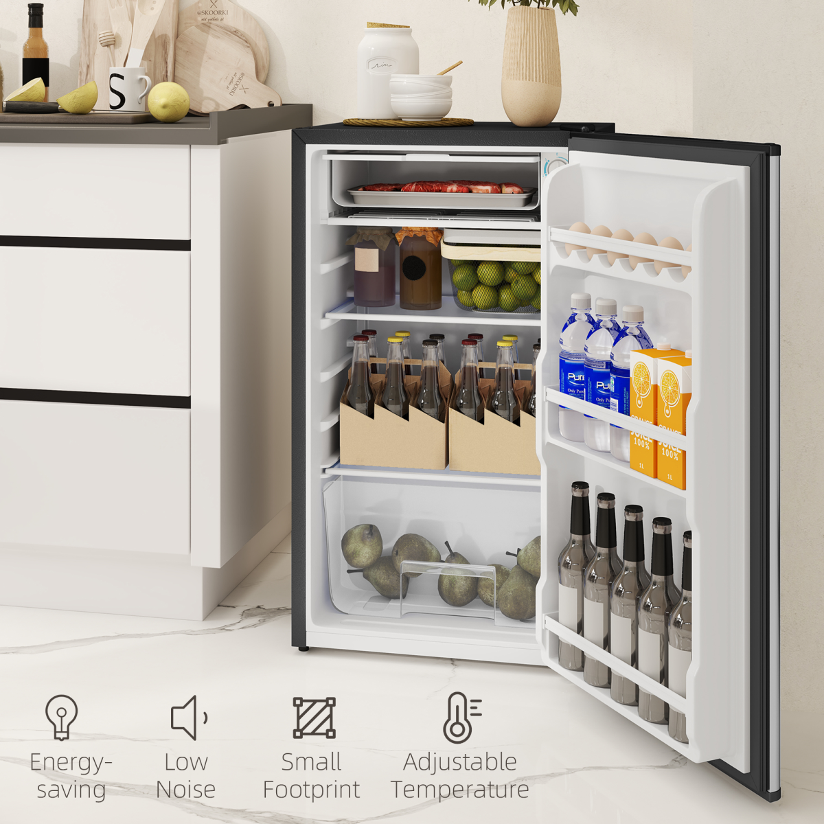 HOMCOM 91L Freestanding Under Counter Fridge Silver Tone