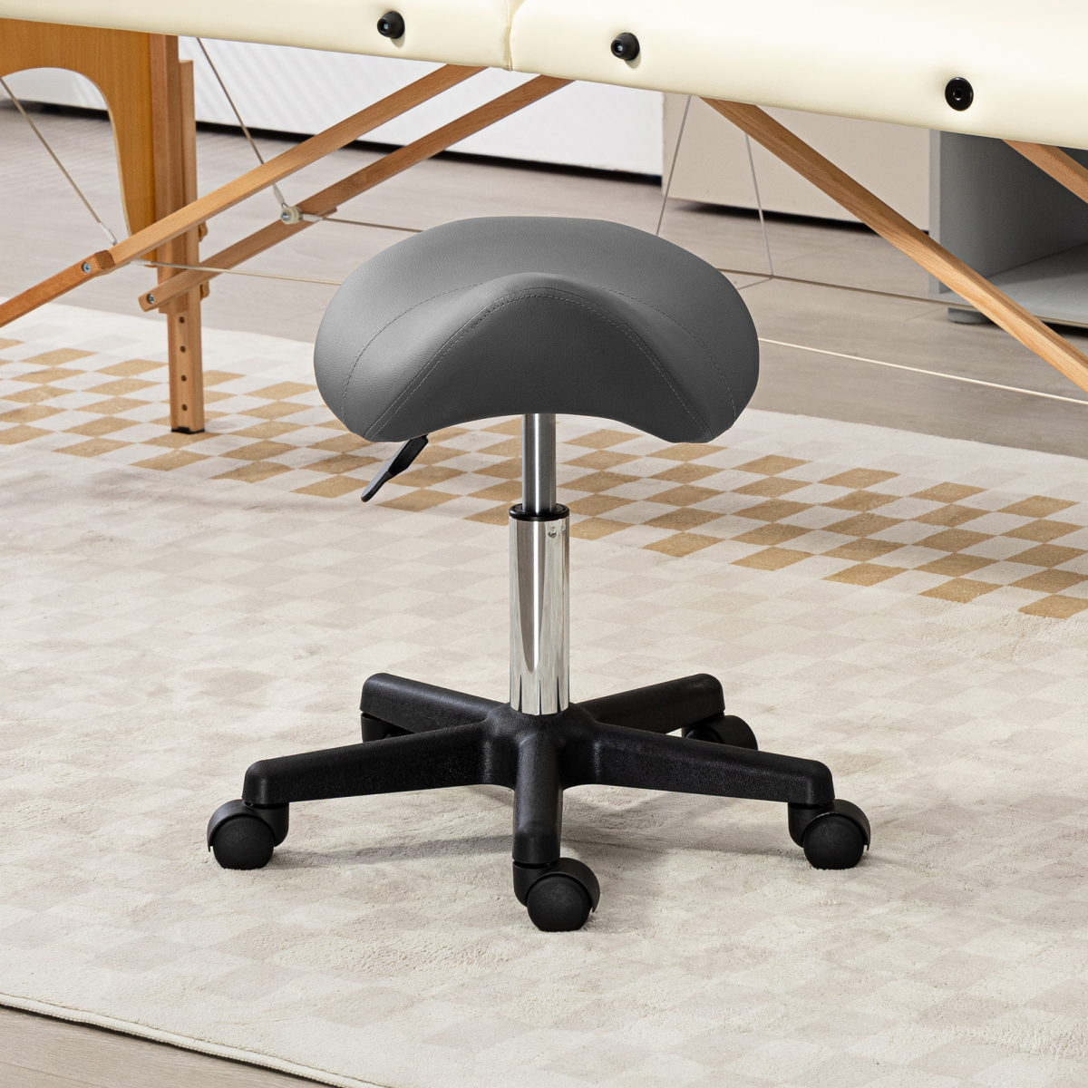 HOMCOM Saddle Stool Adjustable Rolling Salon Chair for Massage Spa Beauty Grey