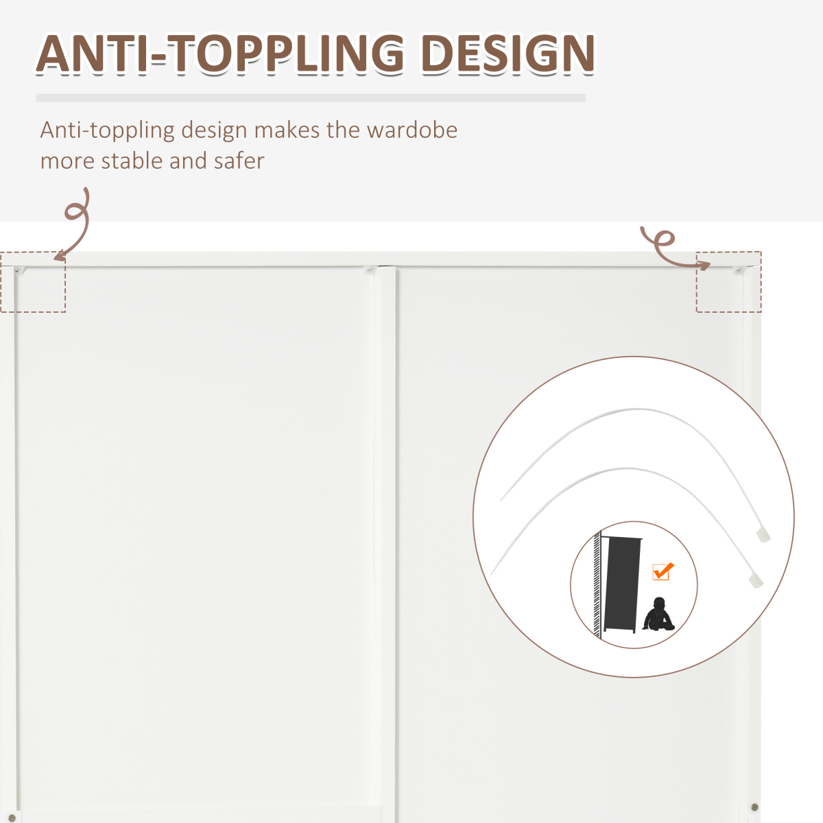 2-Door Wardrobe w/ Adjustable Shelf 3 Drawers for Bedroom, 180cm, White