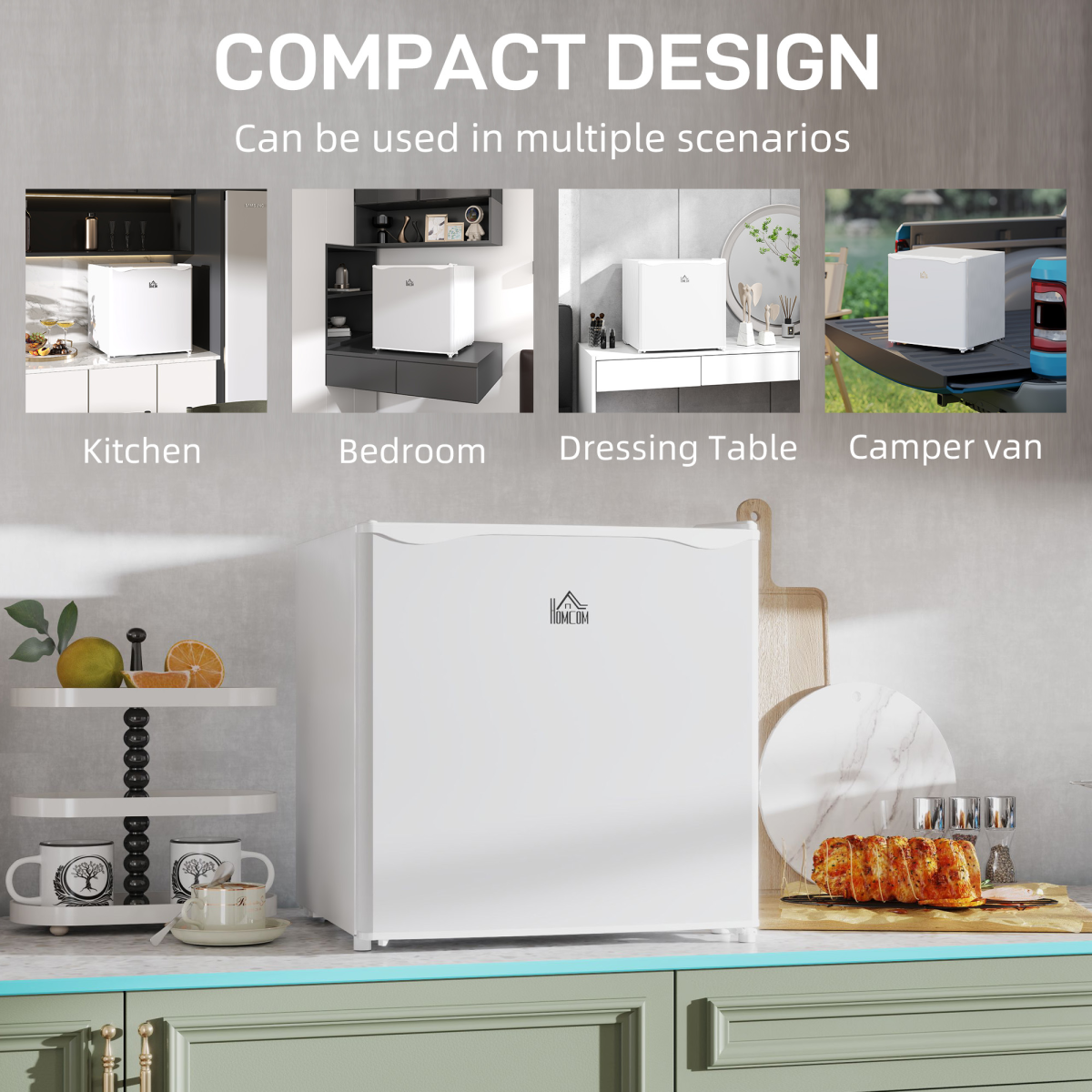 HOMCOM 46L Counter Top Fridge with Chiller Box Mini Fridge for Bedrooms Cream