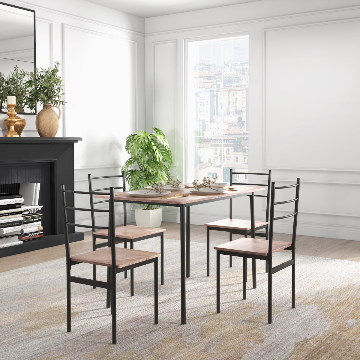HOMCOM 5 Piece Dining Table and Chairs Set, Space Saving Table and 4 Chairs