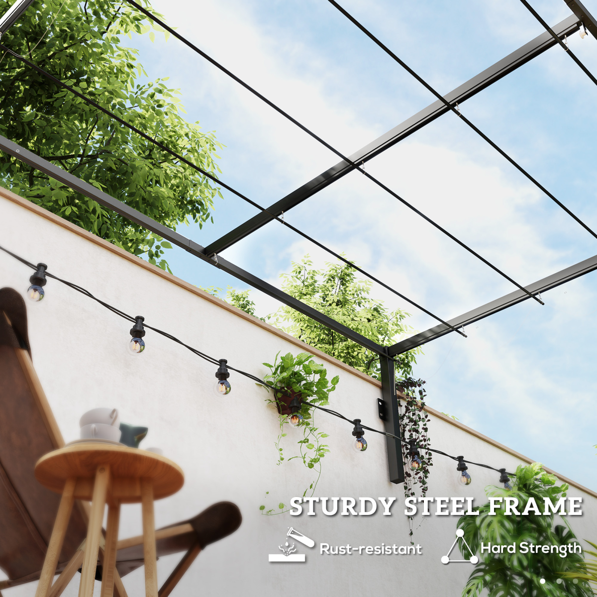 Outsunny 2 x 3(m) Wall Mounted Pergola with Retractable Roof, Khaki