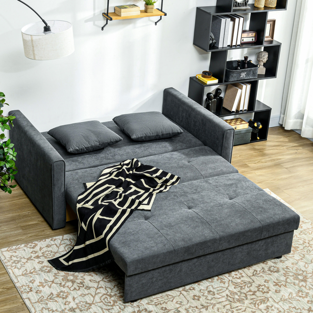HOMCOM 2 Seater Sofa Bed Convertible Bed Settee with 2 Cushions Storage