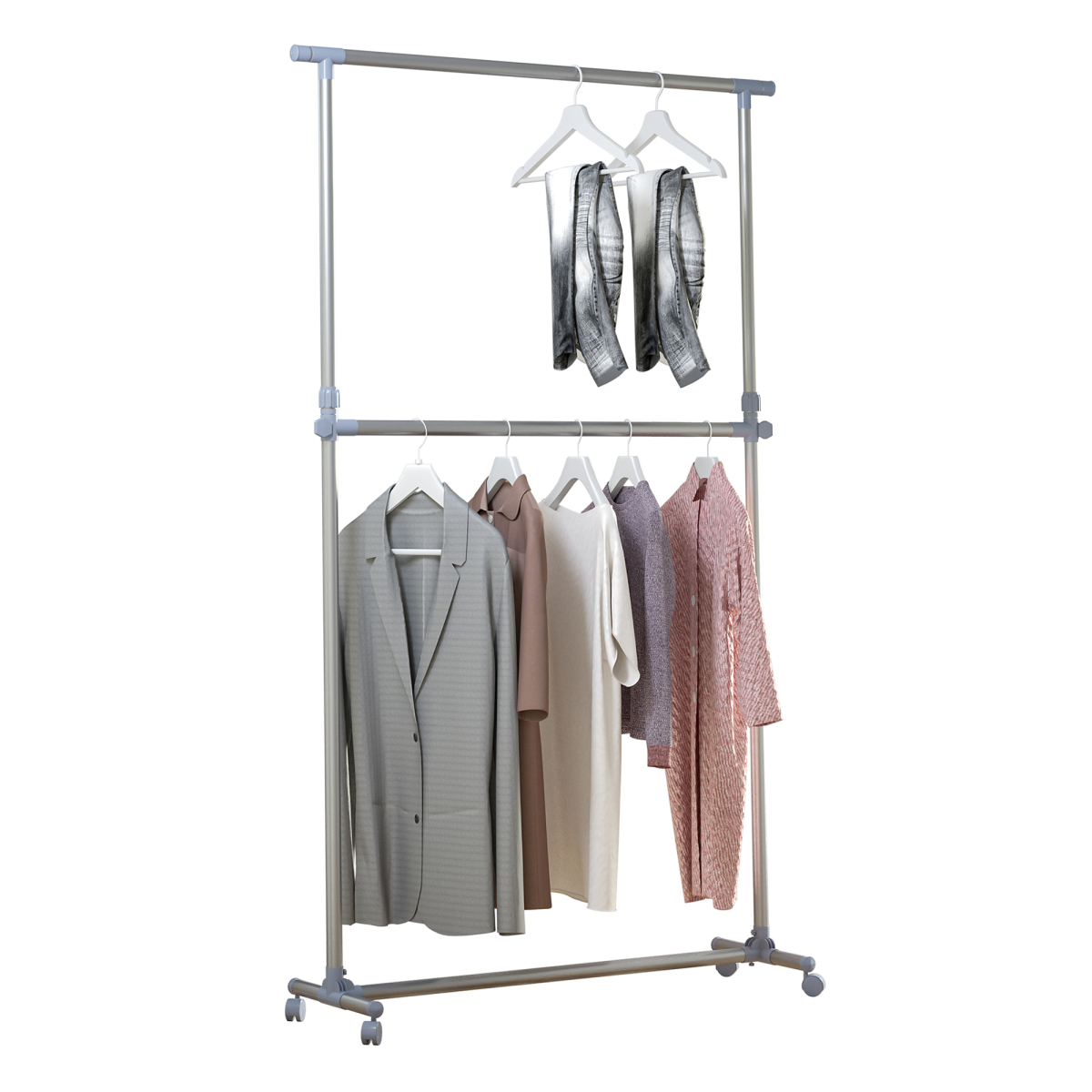 Clothes Hanger W/Wheels, Heavy Duty-Silver/Grey