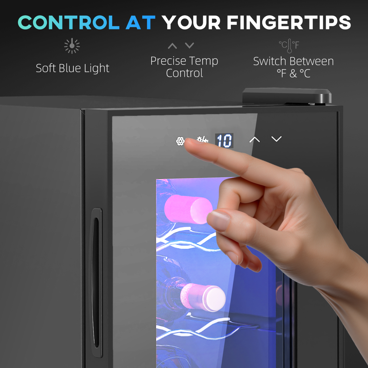 HOMCOM Mini Beer and Wine Fridge, 6 Bottle, with Glass Door, Touch Screen