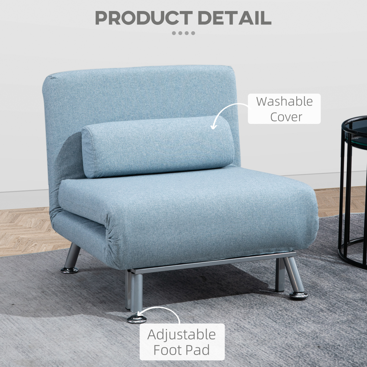 Single Folding 5 Position Convertible Sleeper Chair Sofa Bed Blue