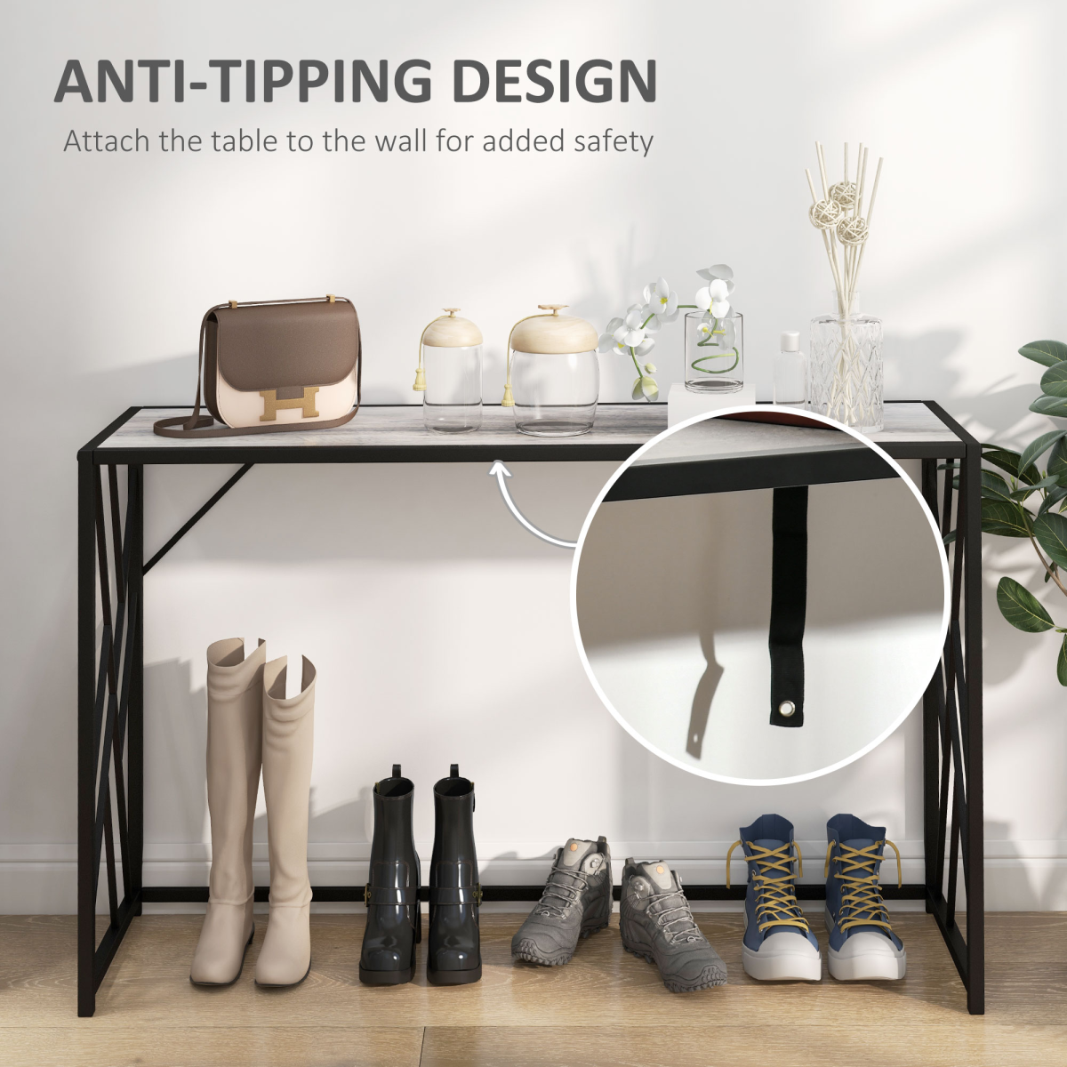 Vintage Sofa Table, Metal Frame Console Table for Hallway Living Room
