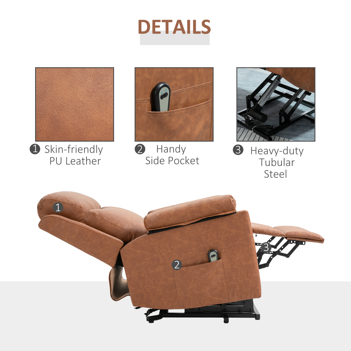 Power Lift Chair Electric Riser Recliner with Remote Control, Brown HOMCOM