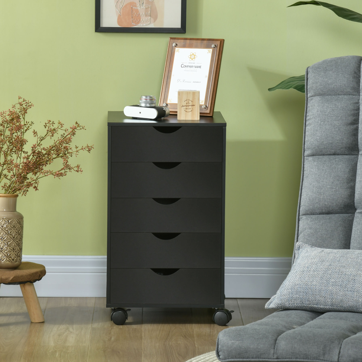 HOMCOM Mobile Vertical Filing Cabinet with 5 Drawers for Home Office, Black