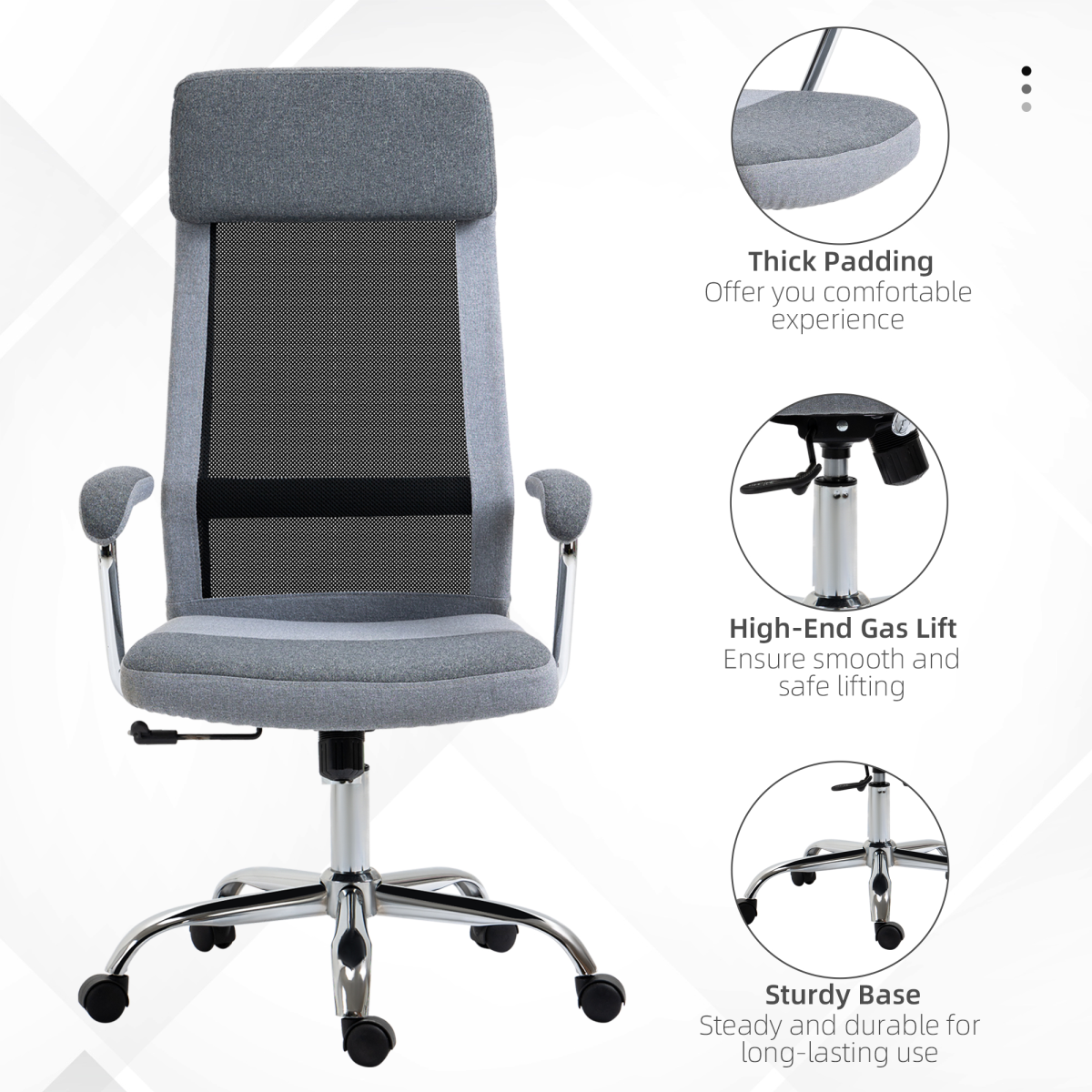 Office Chair Mesh High Back Swivel Task Home Desk Chair w/ Arm, Grey Vinsetto