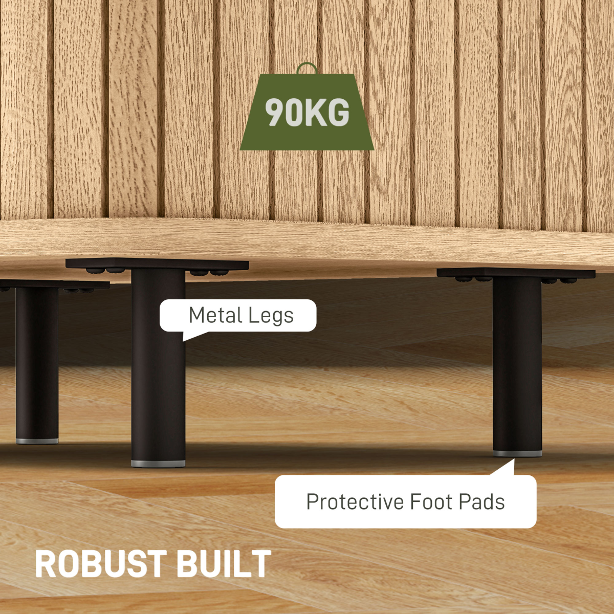 HOMCOM Nightstand with Sliding Doors and Metal Legs for Bedroom Oak Tone