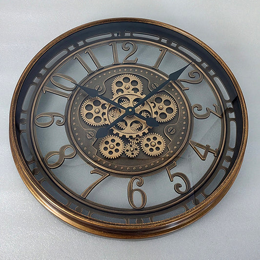Stylish & Premium Elegant Wall Clock with Moving Gears - Round Metal Frame, Art Deco Style, Quartz Battery Movement for Dining Room, Living Rooms, Office, or Home Office Décor. (Black Gold 55cm)