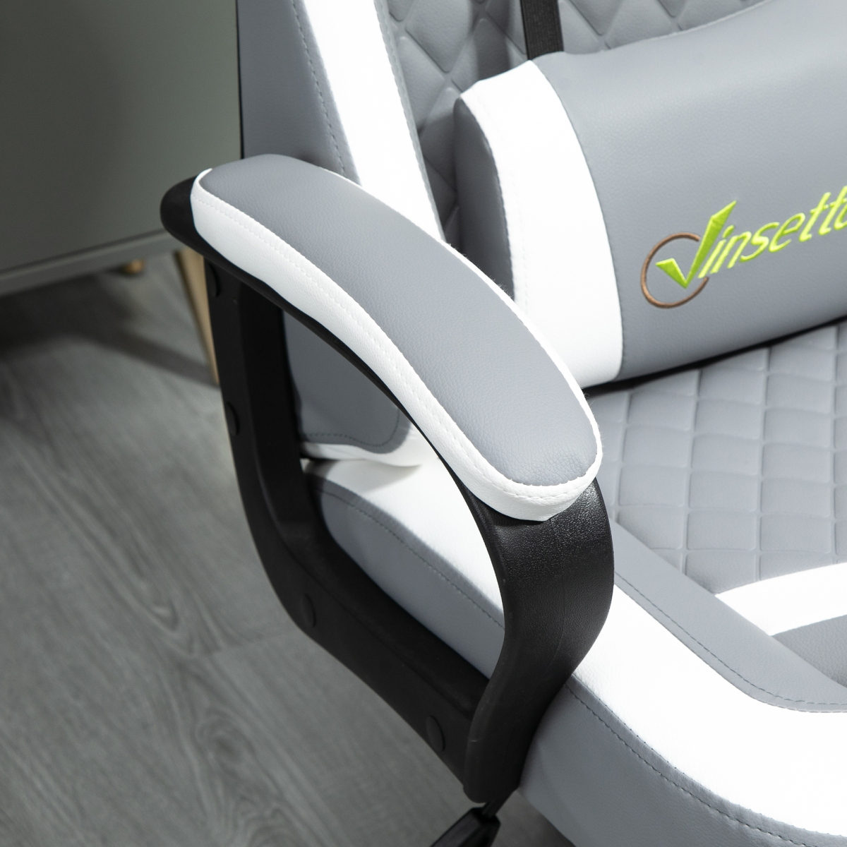 Racing Gaming Chair w/ Lumbar Support, Headrest, Gamer Office Chair, Grey White