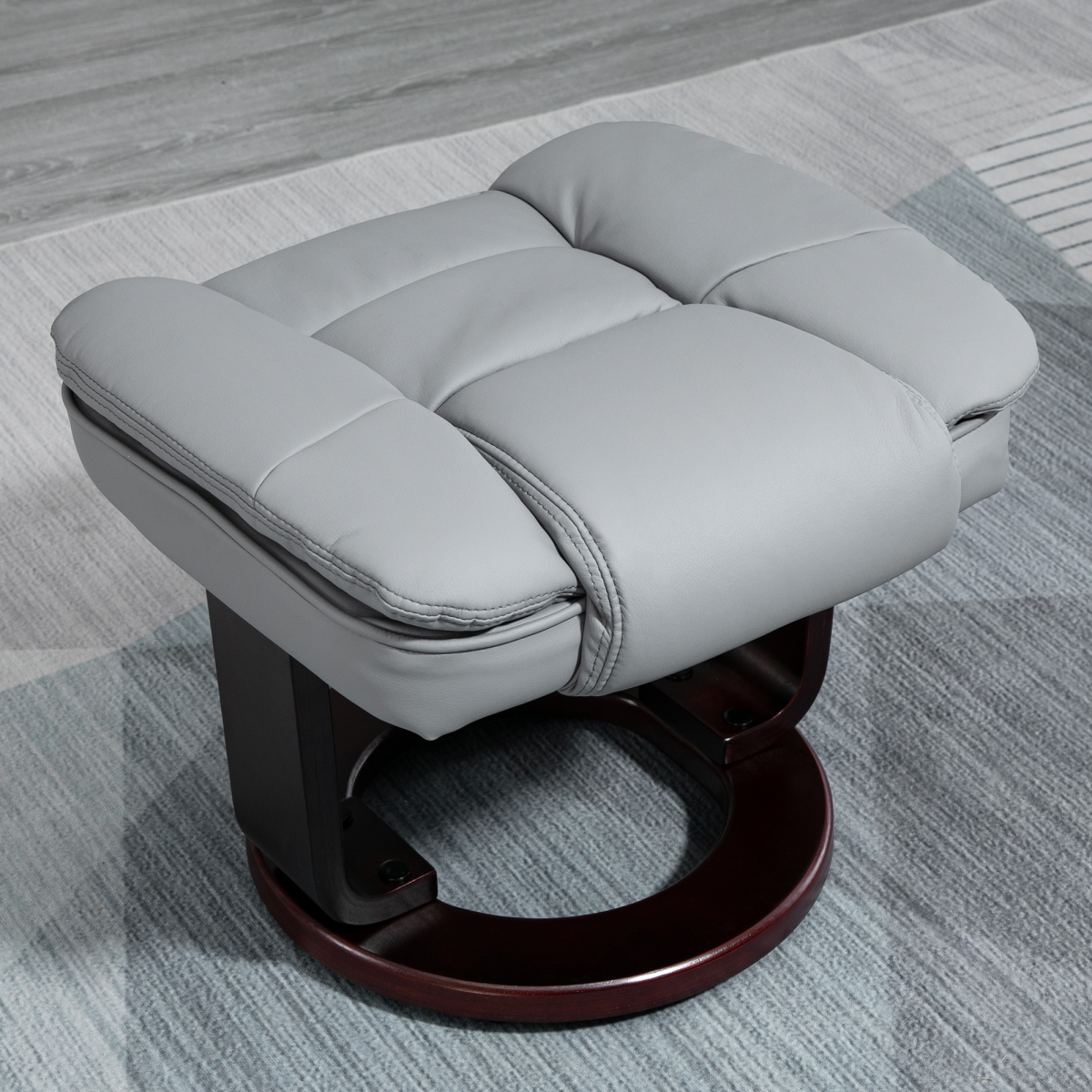 Swivel Manual Recliner and Footrest Set PU Lounge Chair Wood Base, Grey