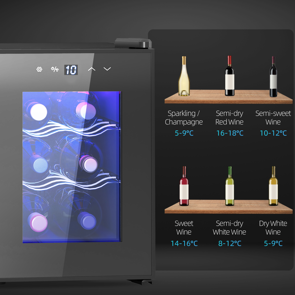 HOMCOM Mini Beer and Wine Fridge, 6 Bottle, with Glass Door, Touch Screen