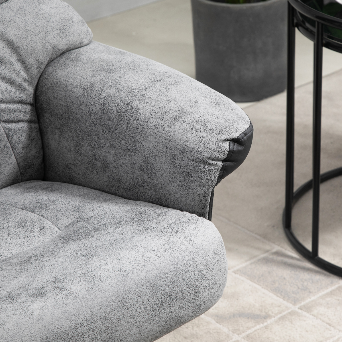 Manual Recliner Sofa With Footrest 360 Swivel Sofa Armchair Faux Leather Grey