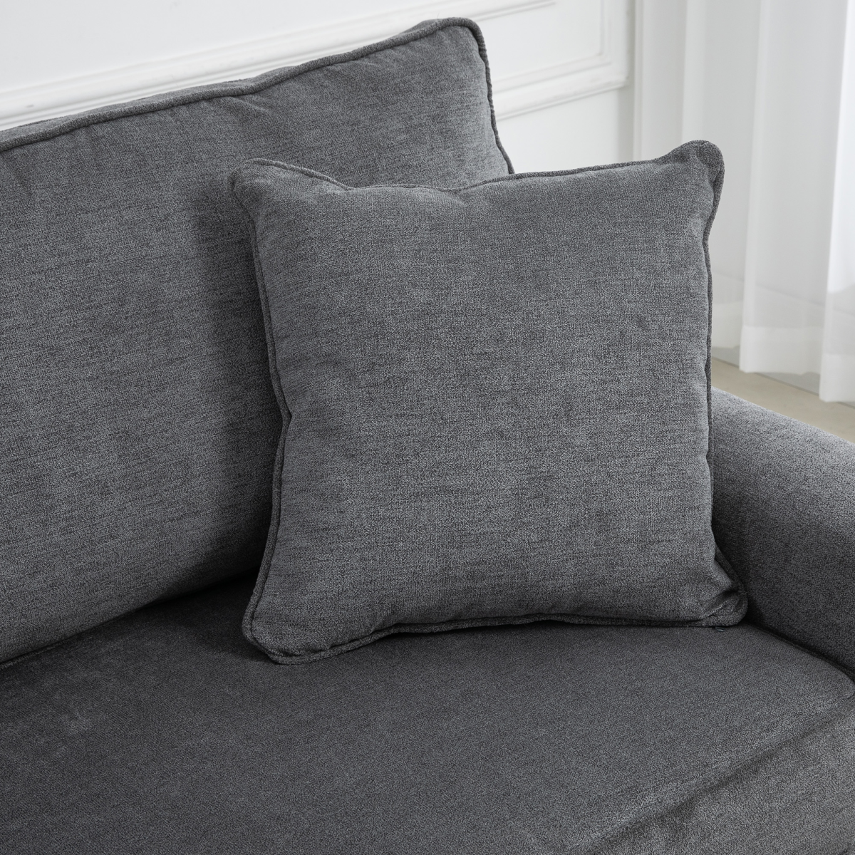 2 Seater Sofas Fabric Sofa with Nailhead Trim Cushions and Throw Pillows Grey