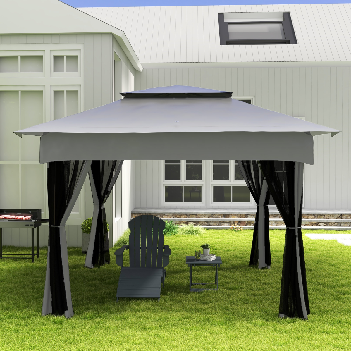 Outsunny Charcoal Spit Roasting Machine w/ 3-Tier Grill Grate & Foldable Shelves