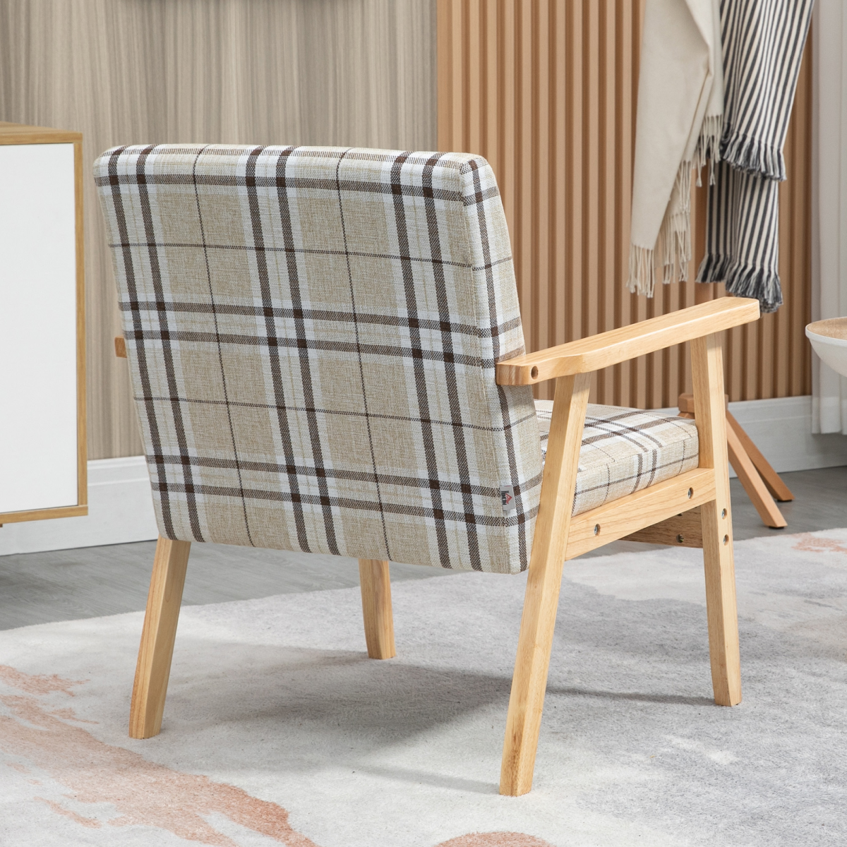 HOMCOM Modern Accent Chairs Upholstered Linen-Feel Living Room Chair Beige