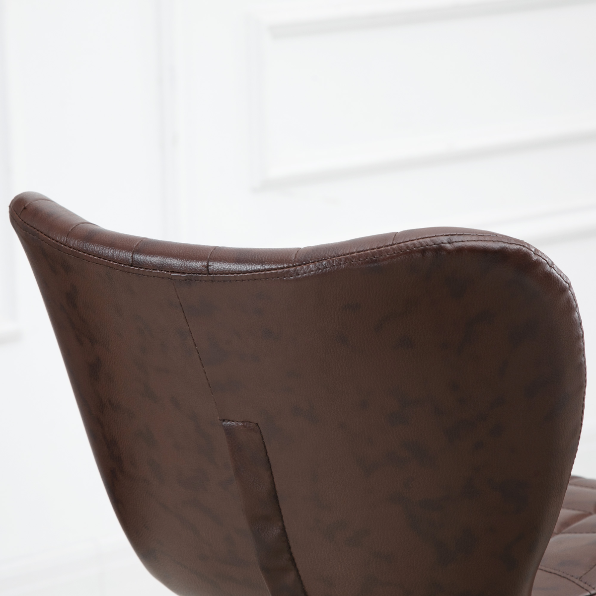 Set of 2 Adjustable Height Swivel Bar Chairs in PU Leather with Backrest Brown