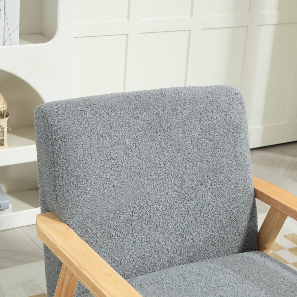 HOMCOM Accent Chair with Wood Frame Wide Seat Cashmere Armchair Grey