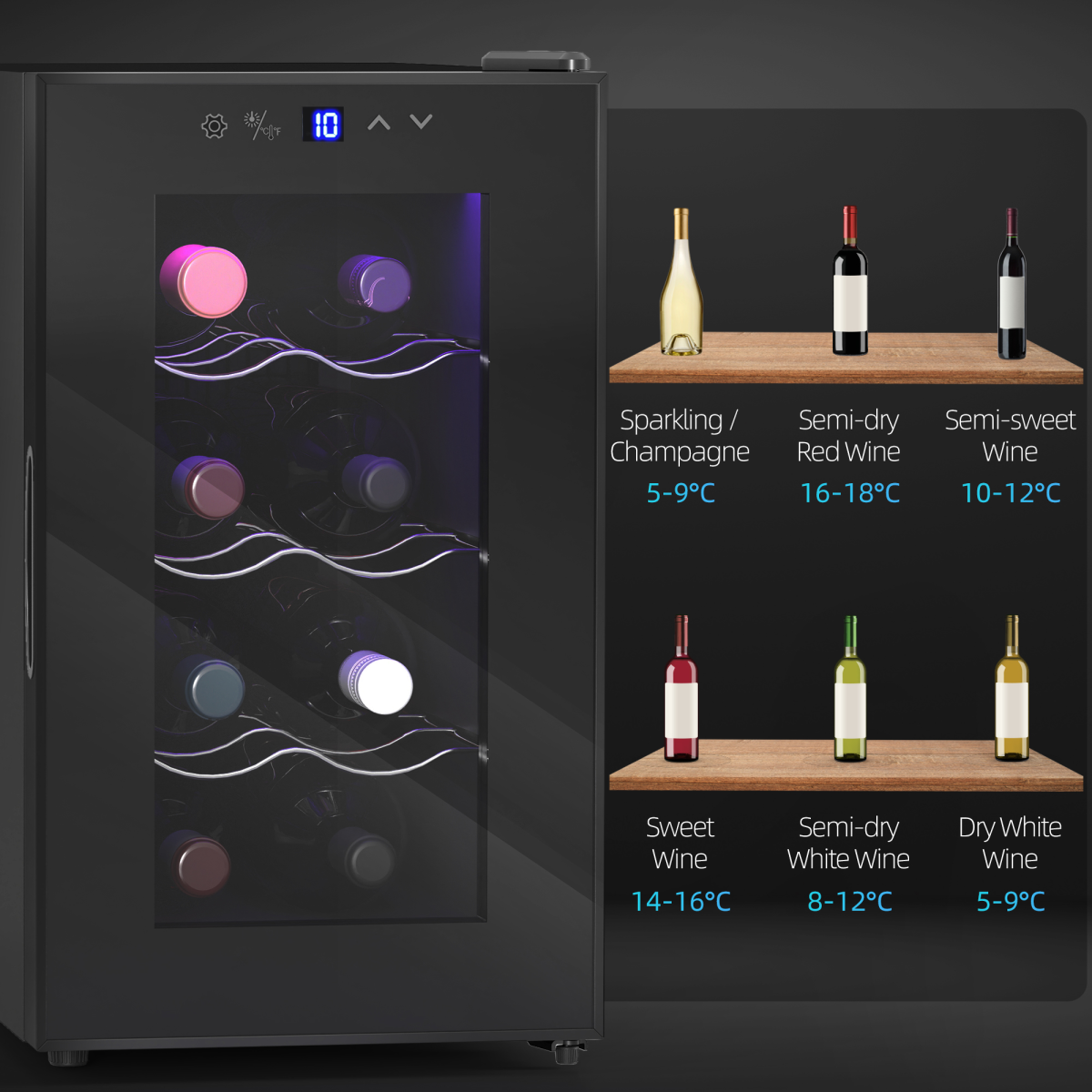 HOMCOM Freestanding Wine Cooler Fridge with 8 Bottle, 21 Litre Capacity