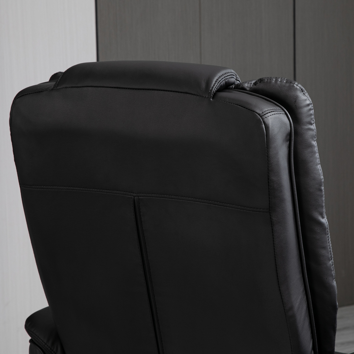 Swivel Manual Recliner and Footrest Set PU Lounge Chair Wood Base, Black
