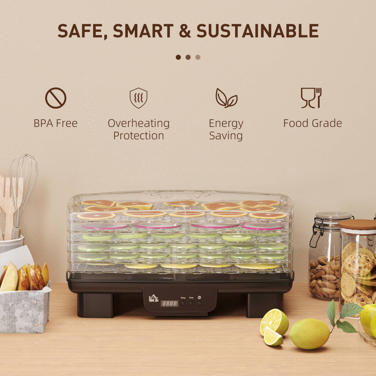 HOMCOM 6 Tray Food Dehydrator, Food Dryer Machine for Fruit Meat Vegetable