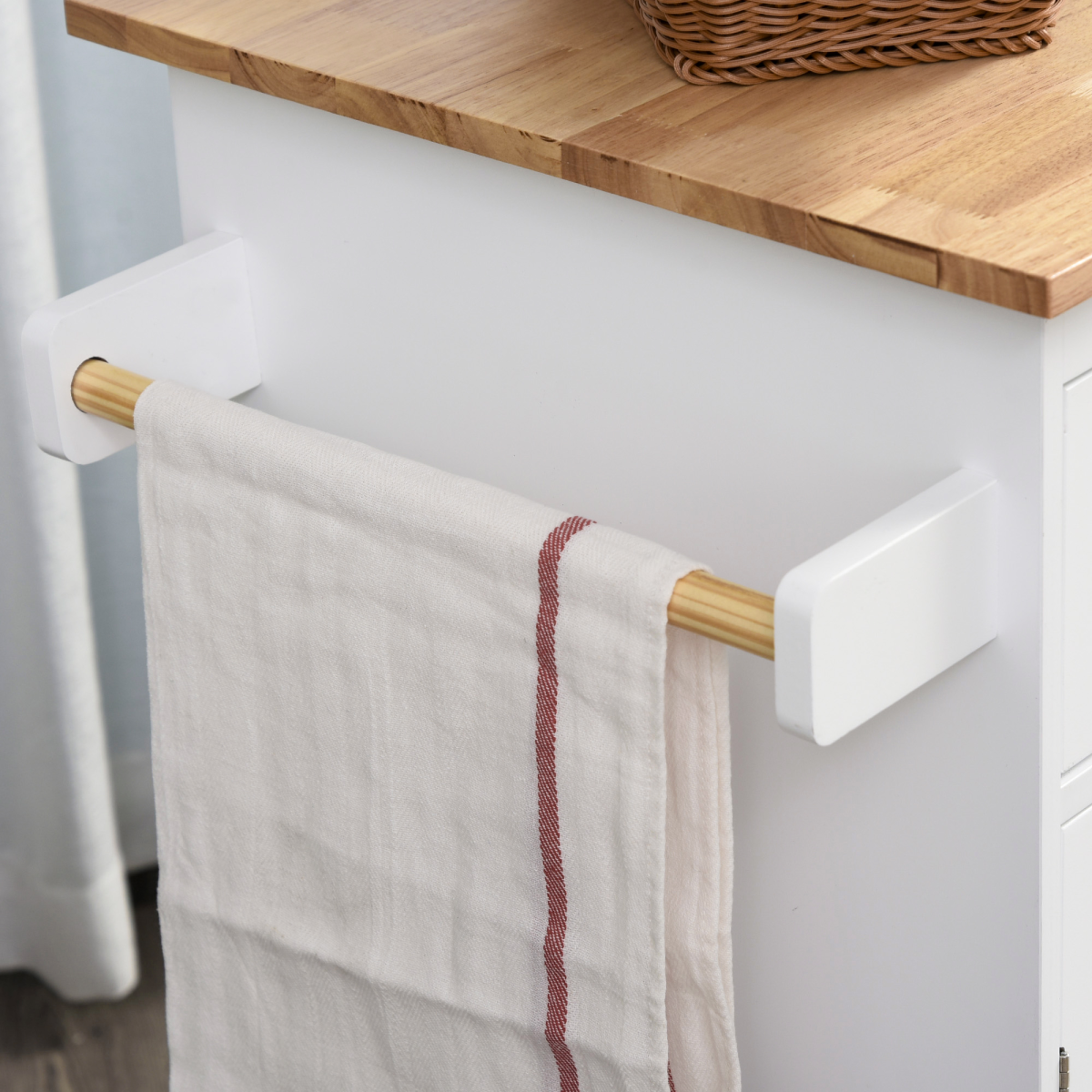 Kitchen Island Storage  Rubber Wood Top, 3-Tier Spice Rack,