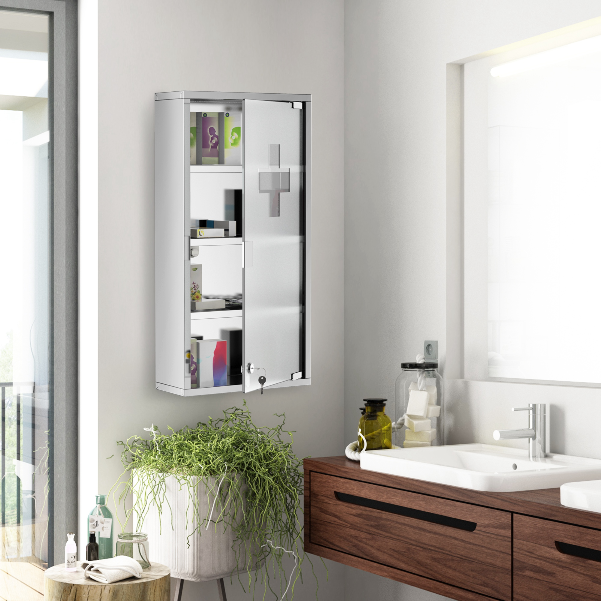 LED Illuminated Bathroom Infrared Sensor Mirror Dustproof 60�80x4CM HOMCOM