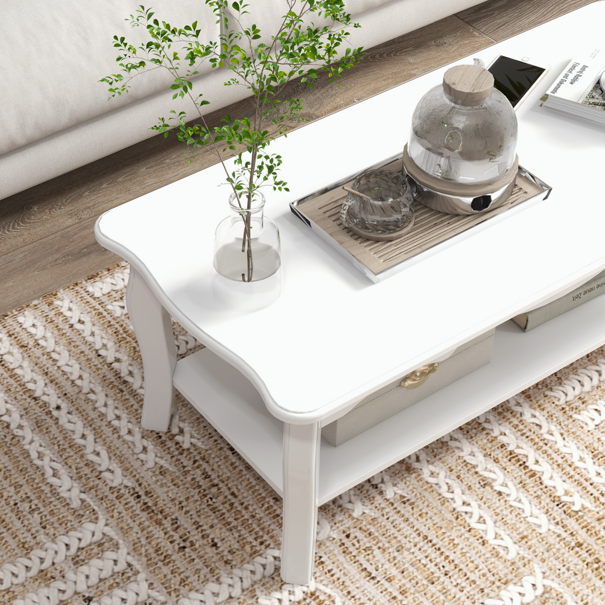 Coffee Table, 94Lx44Wx42H cm-White