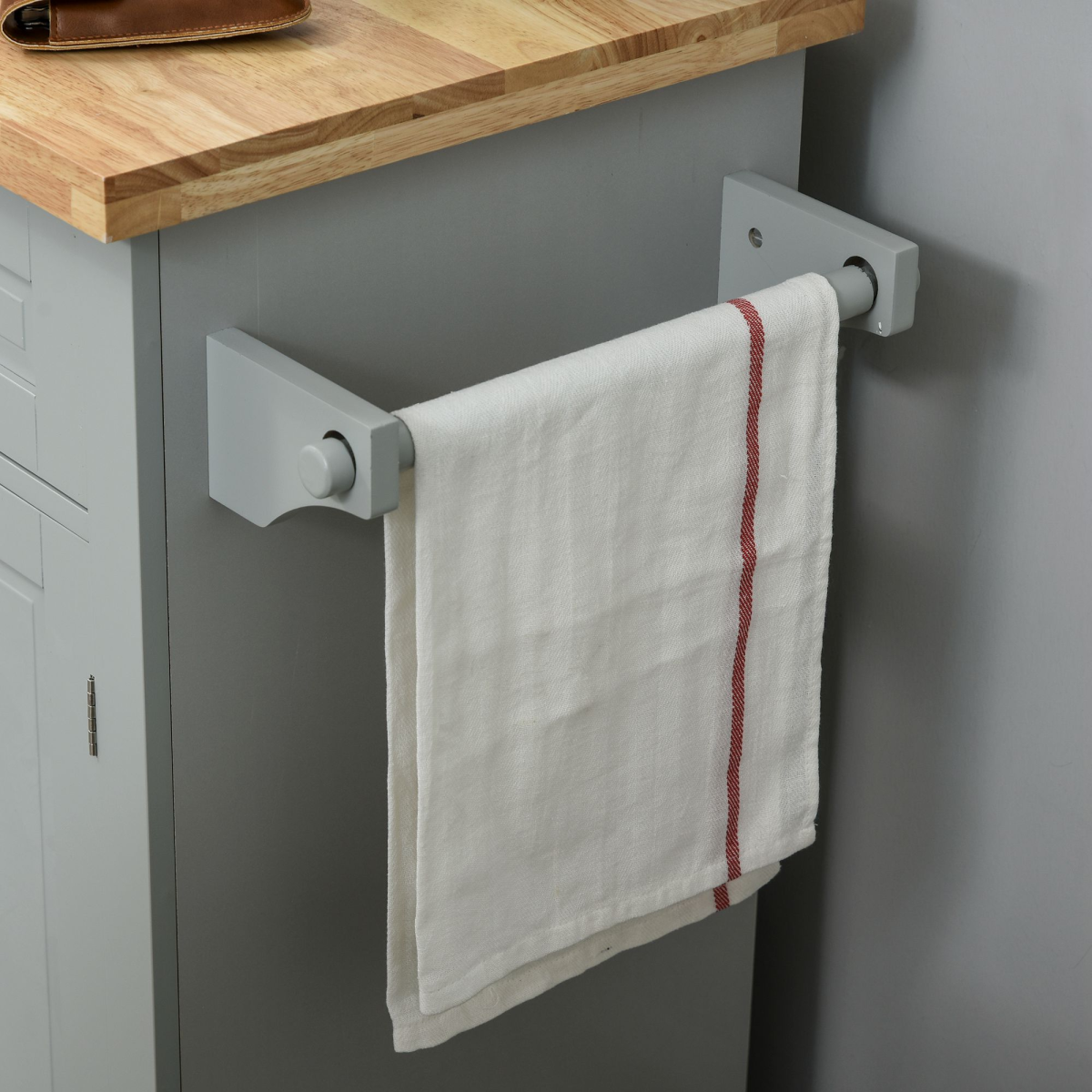 Rolling Kitchen Island Cart  Rubber Wood Top, Spices, and Towel Rack