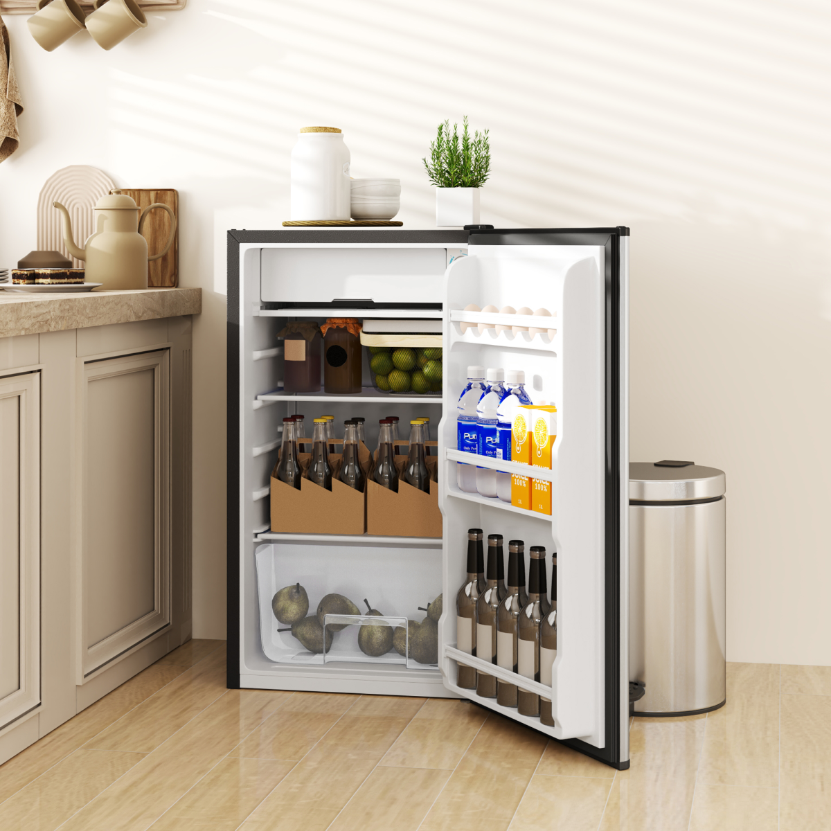 HOMCOM 91L Freestanding Under Counter Fridge Silver Tone