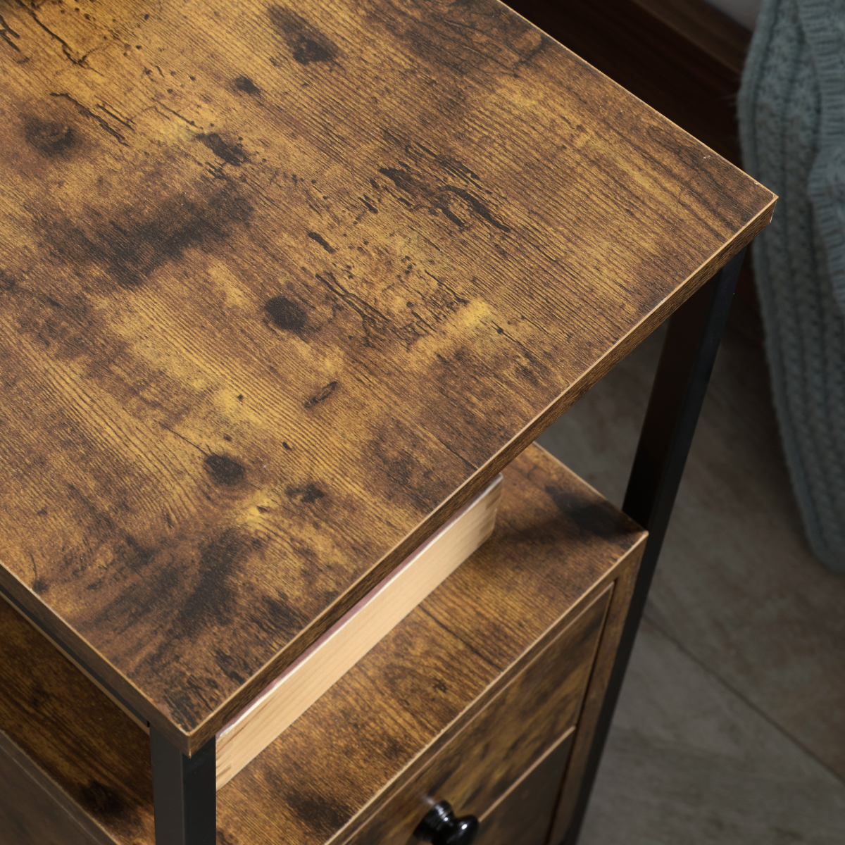 Slim Side Table End Table with 2 Drawers & Storage Shelf for Living Room, Brown
