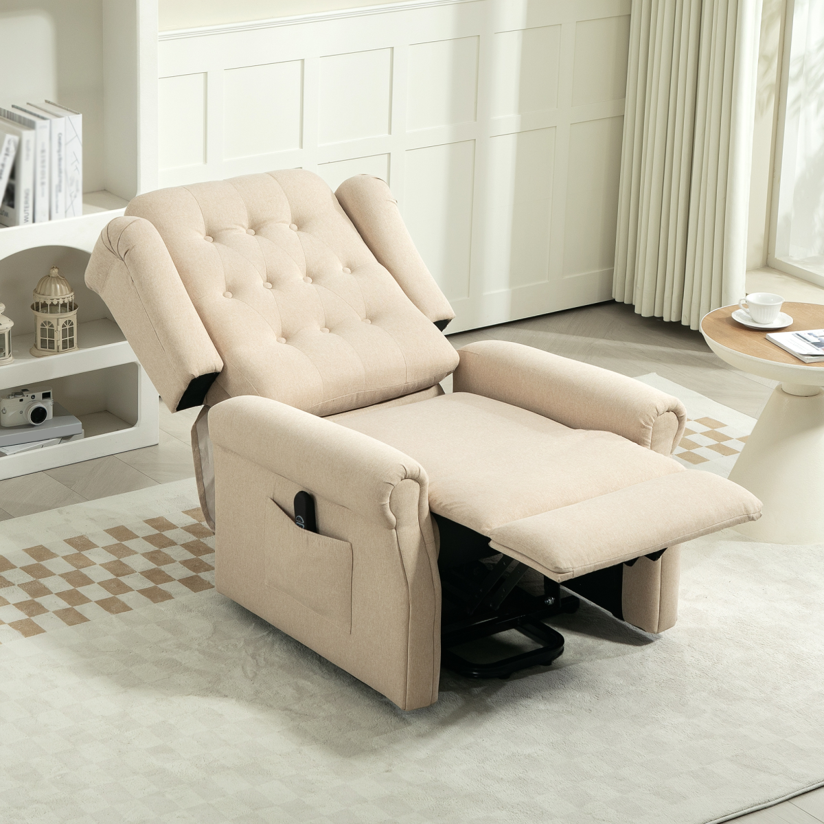 HOMCOM Power Lift Recliner Armchair with Wingback, Button Tufted, Beige