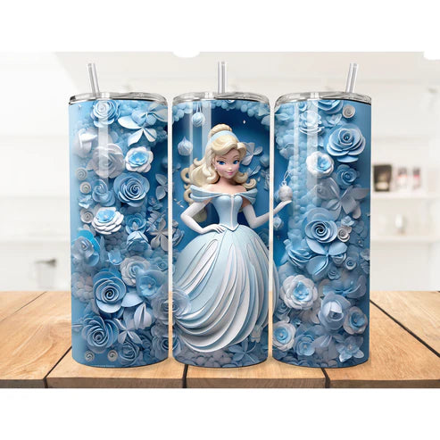 (A) Blue Floral Elsa tumbler