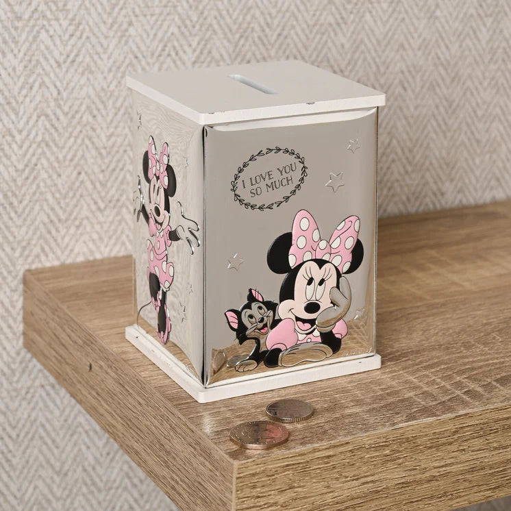 Disney Minnie Mouse Real 999 Silver Plate Money Bank - White Wood