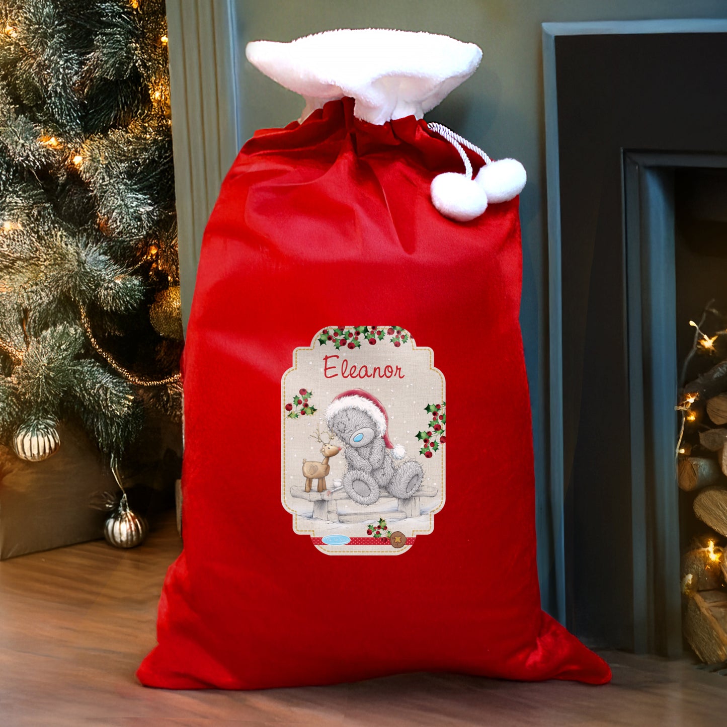 Personalised Me to You Reindeer Luxury Pom Pom Red Sack