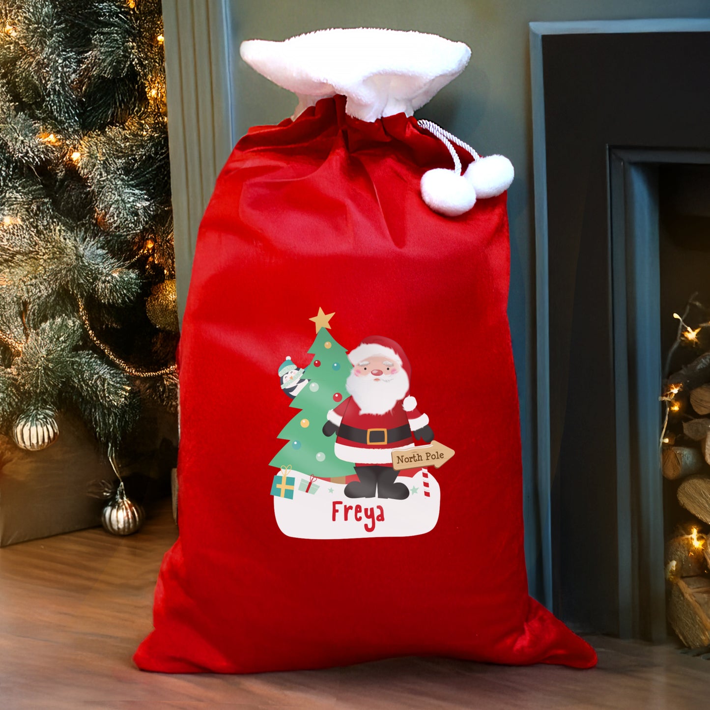 Personalised Santa Luxury Pom Pom Red Sack